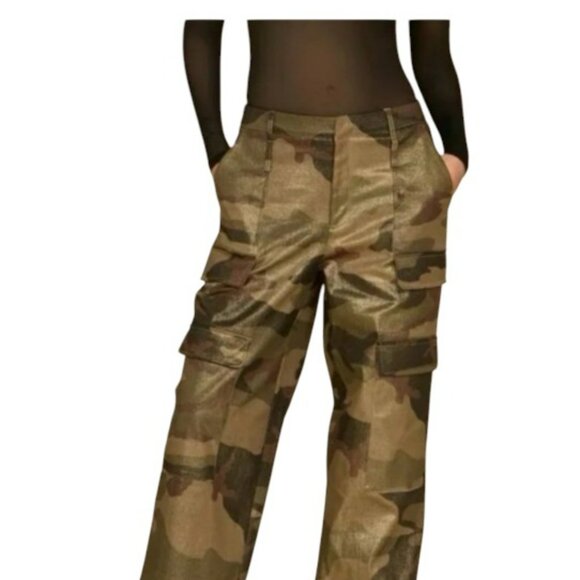 The Noli Shop Pants - The Noli Shop Camouflage Cargo Pants Size 10 Wide Leg Subtle Sheen Luster NWT